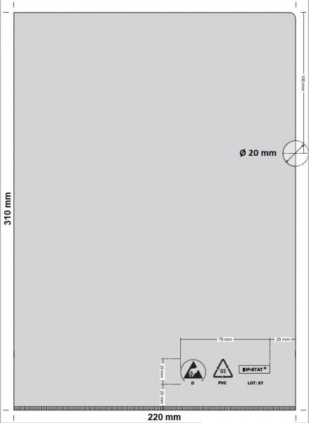 IDP document holder DIN A4 2 open sides,250 µm,220x310mm